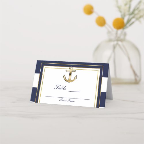 Navy White  Gold Anchor Nautical Table Seating Place Card