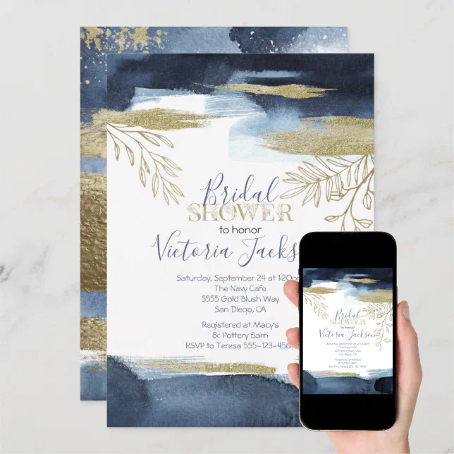 Navy White Gold Bridal Shower Invitation Zazzle