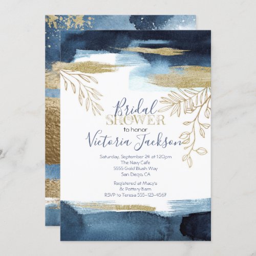 Navy White Gold Bridal Shower Invitation