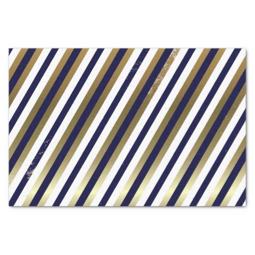 Navy White Gold Diagonal Stripe Tissue Paper