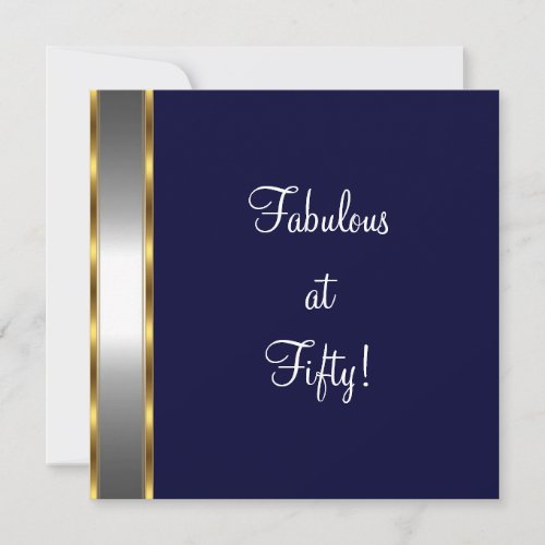Navy White Gold Fabulous 50th Birthday Party Invites