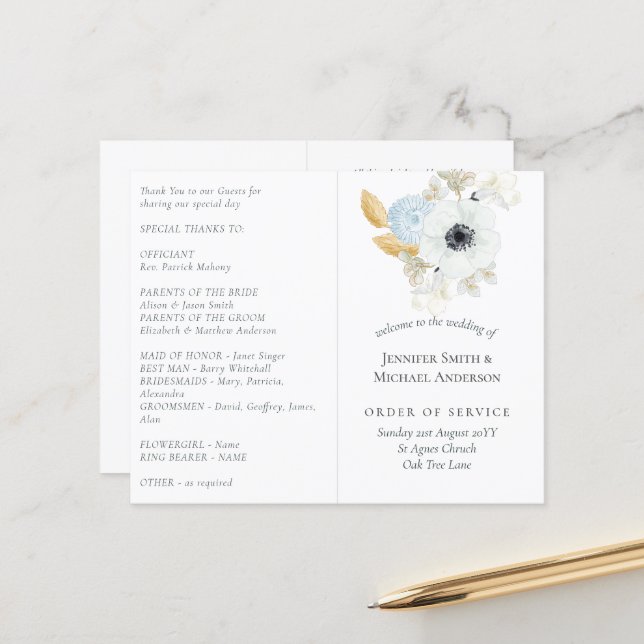 Navy White Gold Floral Wedding (Front/Back In Situ)