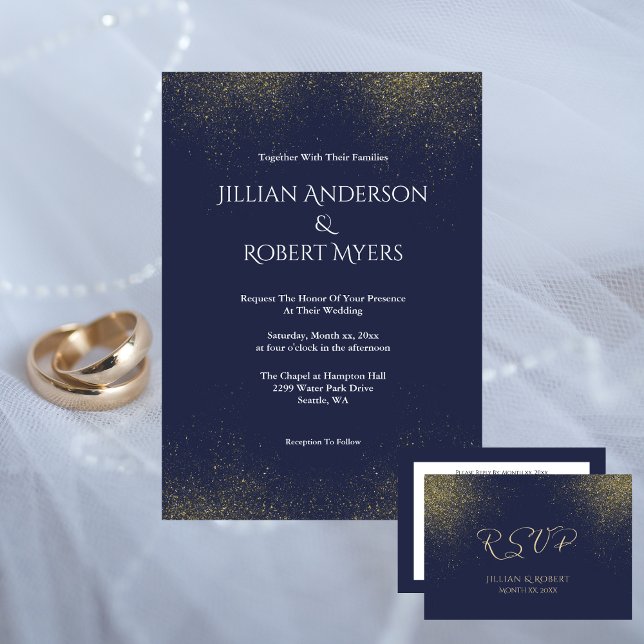 Navy, White & Gold Stardust Wedding Invitation (Creator Uploaded)