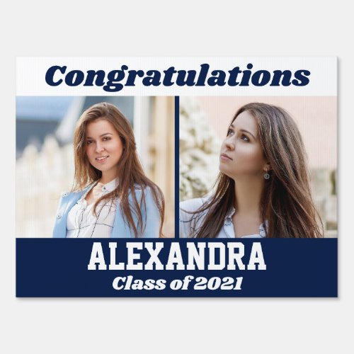 Navy White Graduation Photo Sign