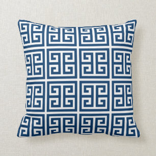 Navy & White Greek Key Throw Pillow