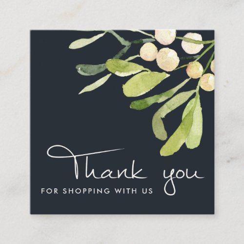 NAVY WHITE GREEN SNOW BERRY CHRISTMAS THANK YOU SQUARE BUSINESS CARD