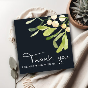 NAVY WHITE GREEN SNOW BERRY CHRISTMAS THANK YOU SQUARE BUSINESS CARD
