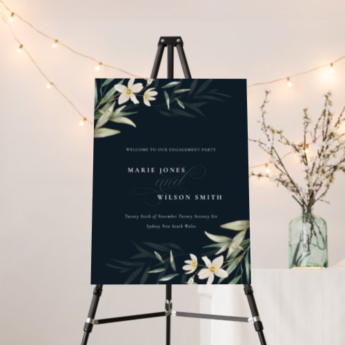 Navy White Greenery Floral Engagement Welcome Foam Board