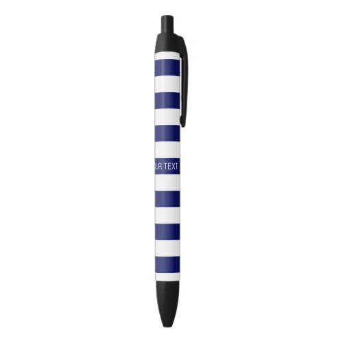 Navy White Horizontal Preppy Stripe Name Monogram Black Ink Pen