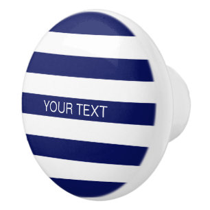 Navy White Horizontal Preppy Stripe Name Monogram Ceramic Knob