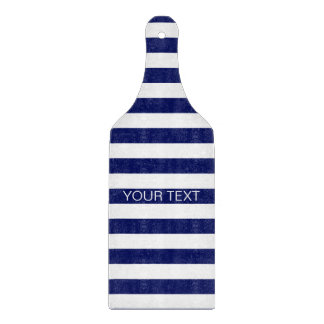 Navy White Horizontal Preppy Stripe Name Monogram Cutting Board