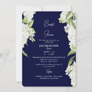 Navy White Hydrangeas Bridal Shower Invitation