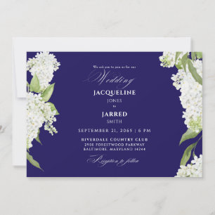 Navy & White Hydrangeas Wedding  Invitation