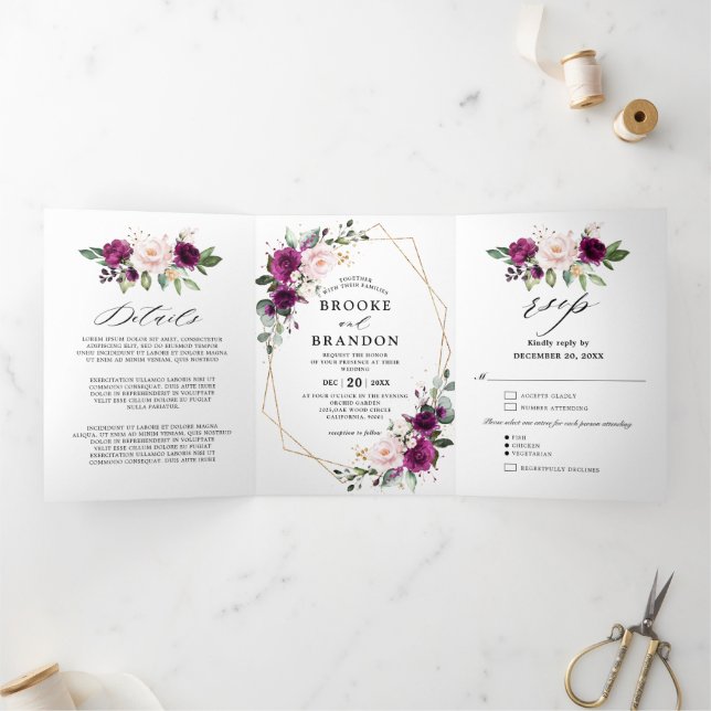 Navy White Ivory Geometric Tri-fold Wedding invite (Inside)