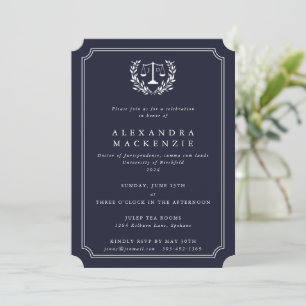 Navy/White JD Law Scales + Laurel Graduation Invitation