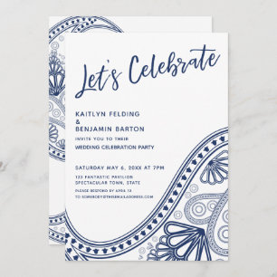 Navy White Let's Celebrate Paisley Reception-Only Invitation