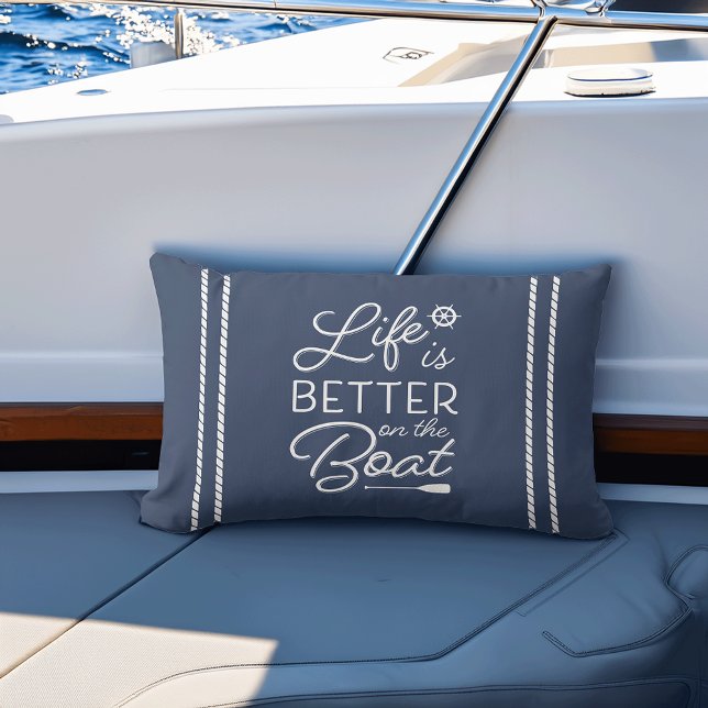 Navy & White Life Is Better On The Boat Lumbar Pillow (Creator Uploaded)