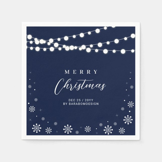 Navy & White Lights Merry Christmas Holiday Party Napkins (Front)