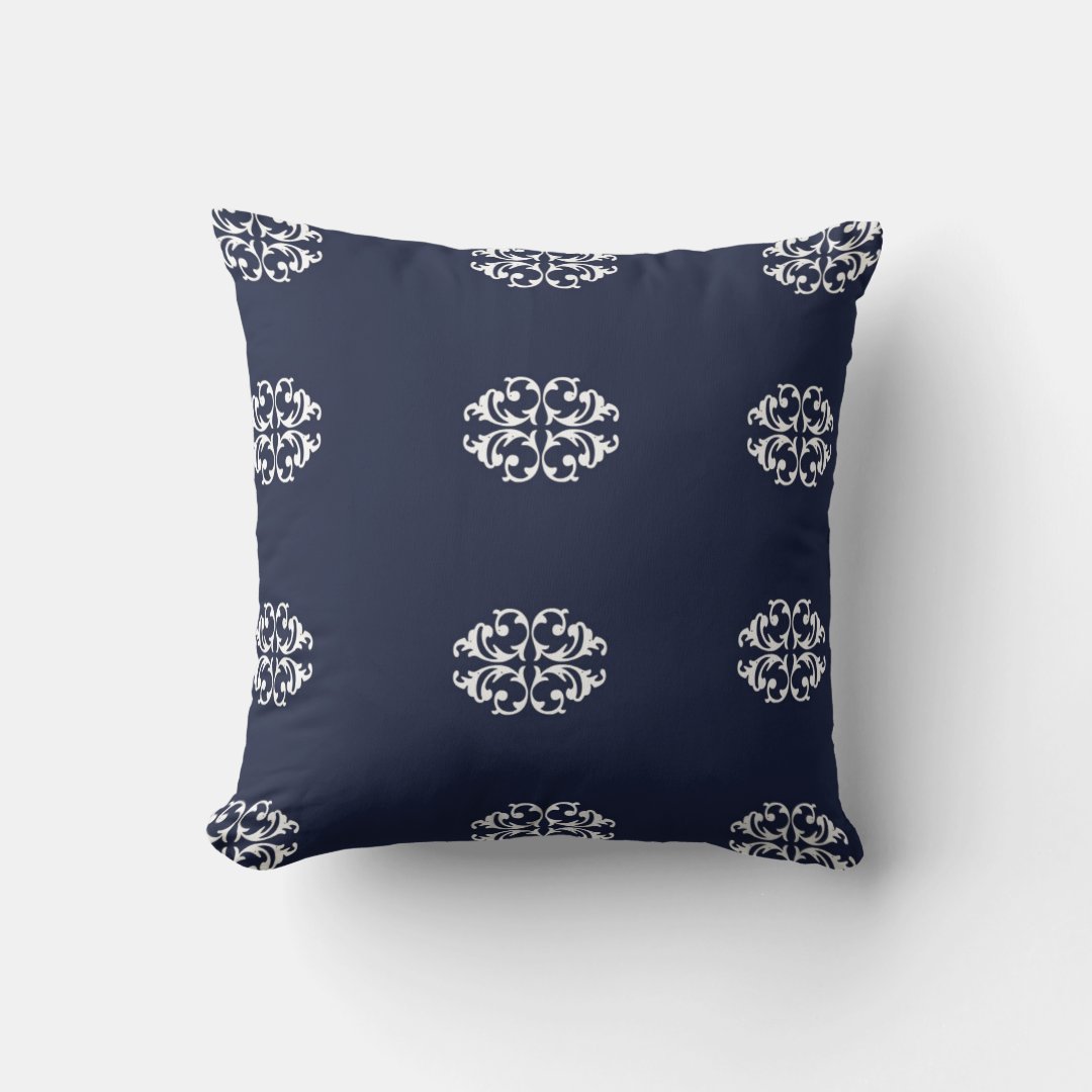 Navy,White, Medallion Designed Throw Pillow Zazzle