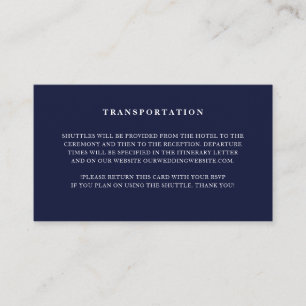 Navy White Minimalist Wedding Transportation Enclosure Card
