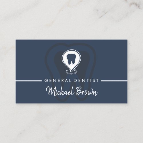 Navy White Modern Dentist Tooth Business Card