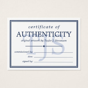 Navy White Monogram Certificate of Authenticity
