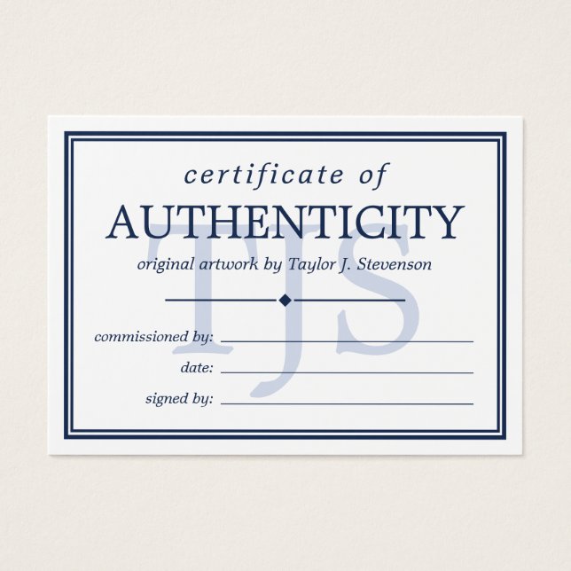 Navy White Monogram Certificate of Authenticity (Front)