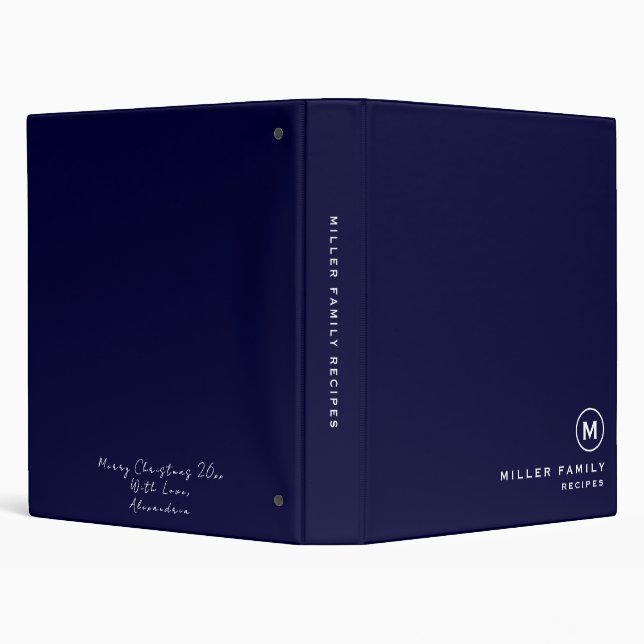 Navy White Monogram Family 3 Ring Binder (Background)