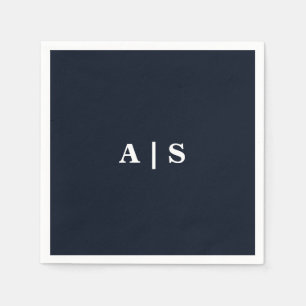 Navy & White Monogram Wedding Cocktail Napkins