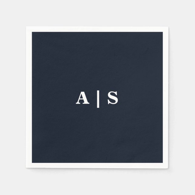 Navy & White Monogram Wedding Cocktail Napkins (Front)