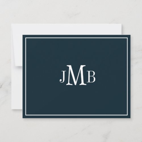 Navy  White Monogrammed Initials Flat Thank You Card