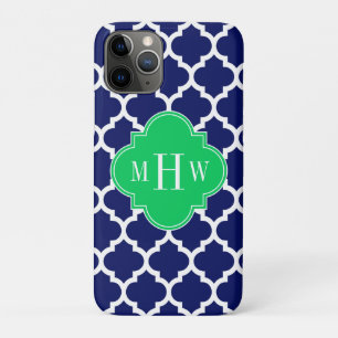 Navy White Moroccan #5 Emerald 3 Initial Monogram iPhone 11 Pro Case