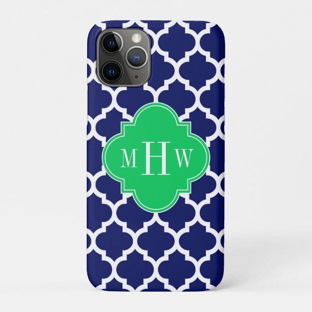 Navy White Moroccan #5 Emerald 3 Initial Monogram Case-Mate iPhone Case (Back)