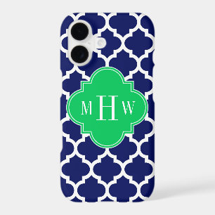 Navy White Moroccan #5 Emerald 3 Initial Monogram iPhone 17 Case