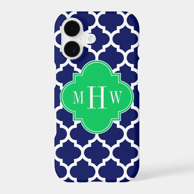 Navy White Moroccan #5 Emerald 3 Initial Monogram Case-Mate iPhone Case (Back)