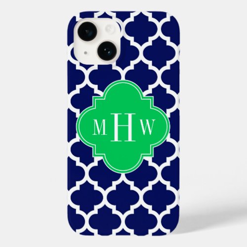 Navy White Moroccan 5 Emerald 3 Initial Monogram Case_Mate iPhone 14 Case