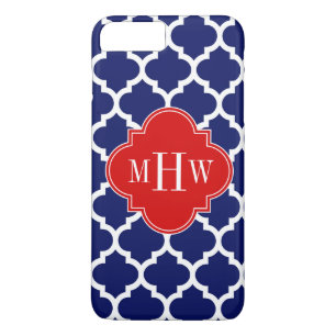 Navy White Moroccan #5 Red 3 Initial Monogram iPhone 8 Plus/7 Plus Case