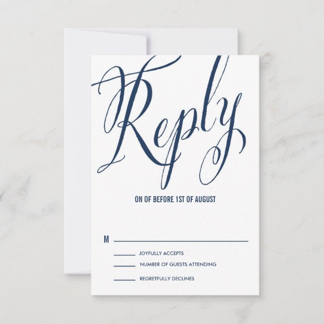 Navy & White Mr. & Mrs. Elegant Script RSVP (Front)