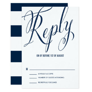 Navy & White Mr. & Mrs. Elegant Script RSVP Card