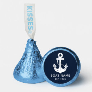 Navy & White Nautical Anchor Boat Name Hershey®'s Kisses®