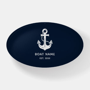 Navy & White Nautical Anchor Boat Name Paperweight