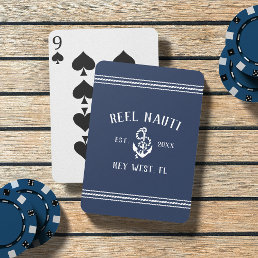 Navy &amp; White Nautical Anchor Boat Name Playing Cards