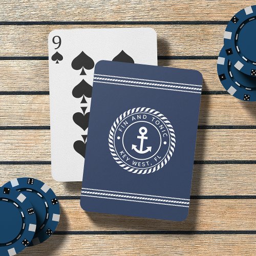 Navy  White Nautical Anchor Boat Name Playing Cards