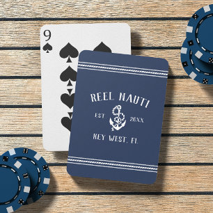 Navy & White Nautical Anchor Boat Name Poker Cards