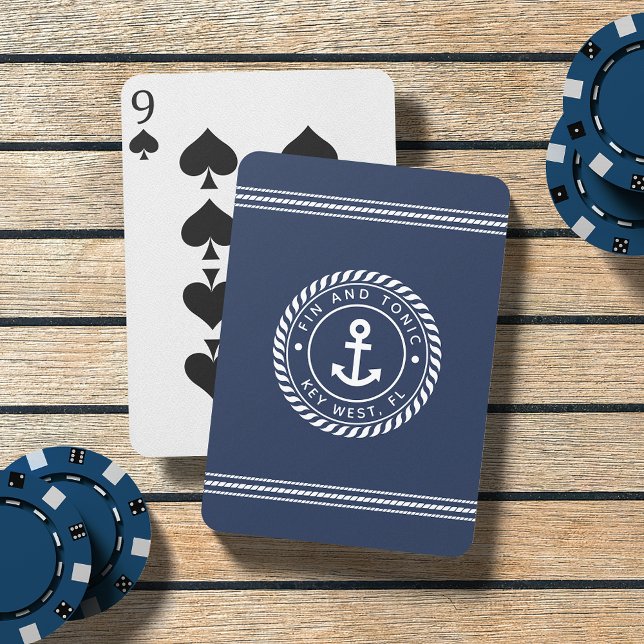 Navy & White Nautical Anchor Boat Name Poker Cards (Creator Uploaded)