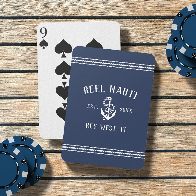 Navy & White Nautical Anchor Boat Name Poker Cards (Creator Uploaded)