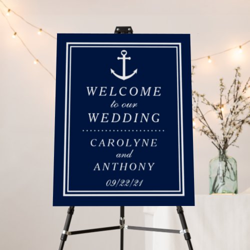 Navy  White Nautical Anchor Wedding Welcome Sign