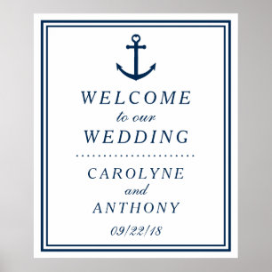Navy & White Nautical Anchor Wedding Welcome Sign