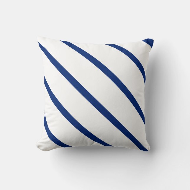 Navy White Nautical Blue Stripes Throw Pillow (Front)