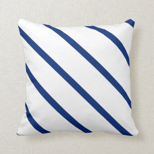 Navy White Nautical Blue Stripes Throw Pillow
